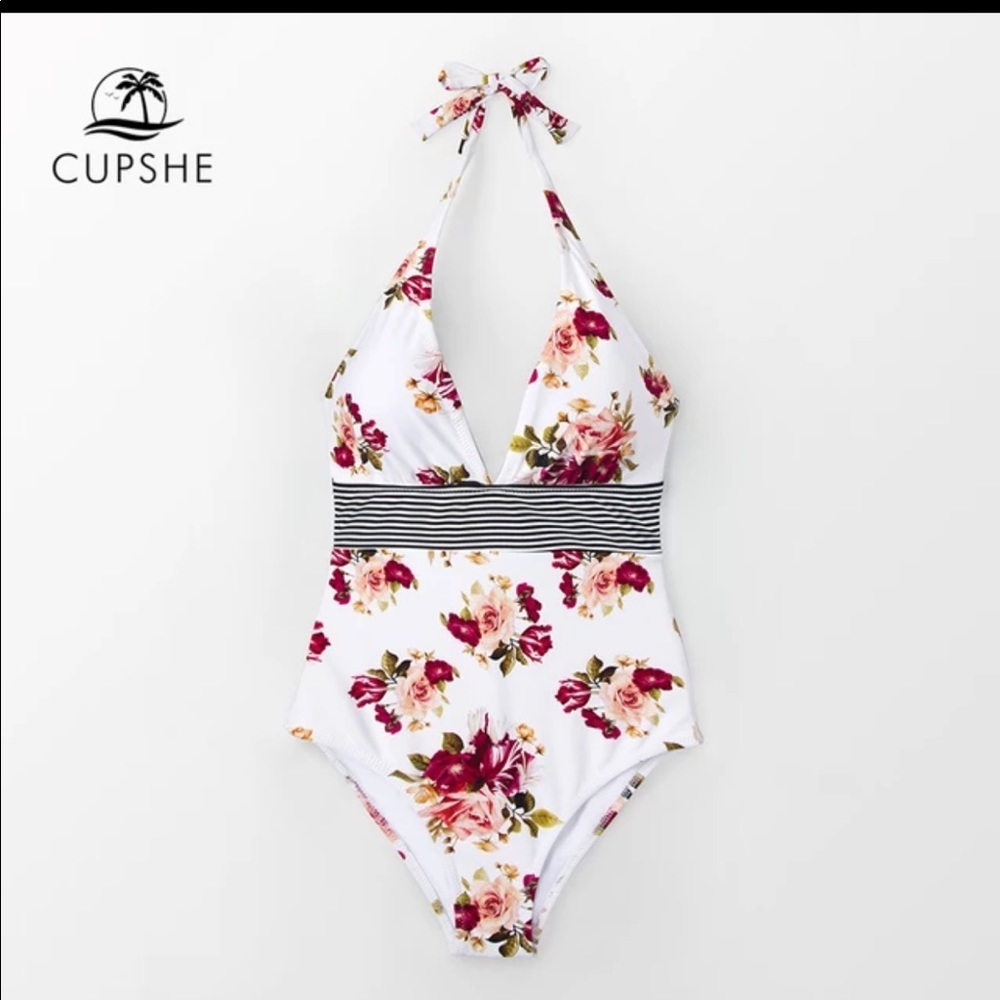 Cupshe White One-Piece Swimsuit with Pink Floral Print - Picture 6 of 9